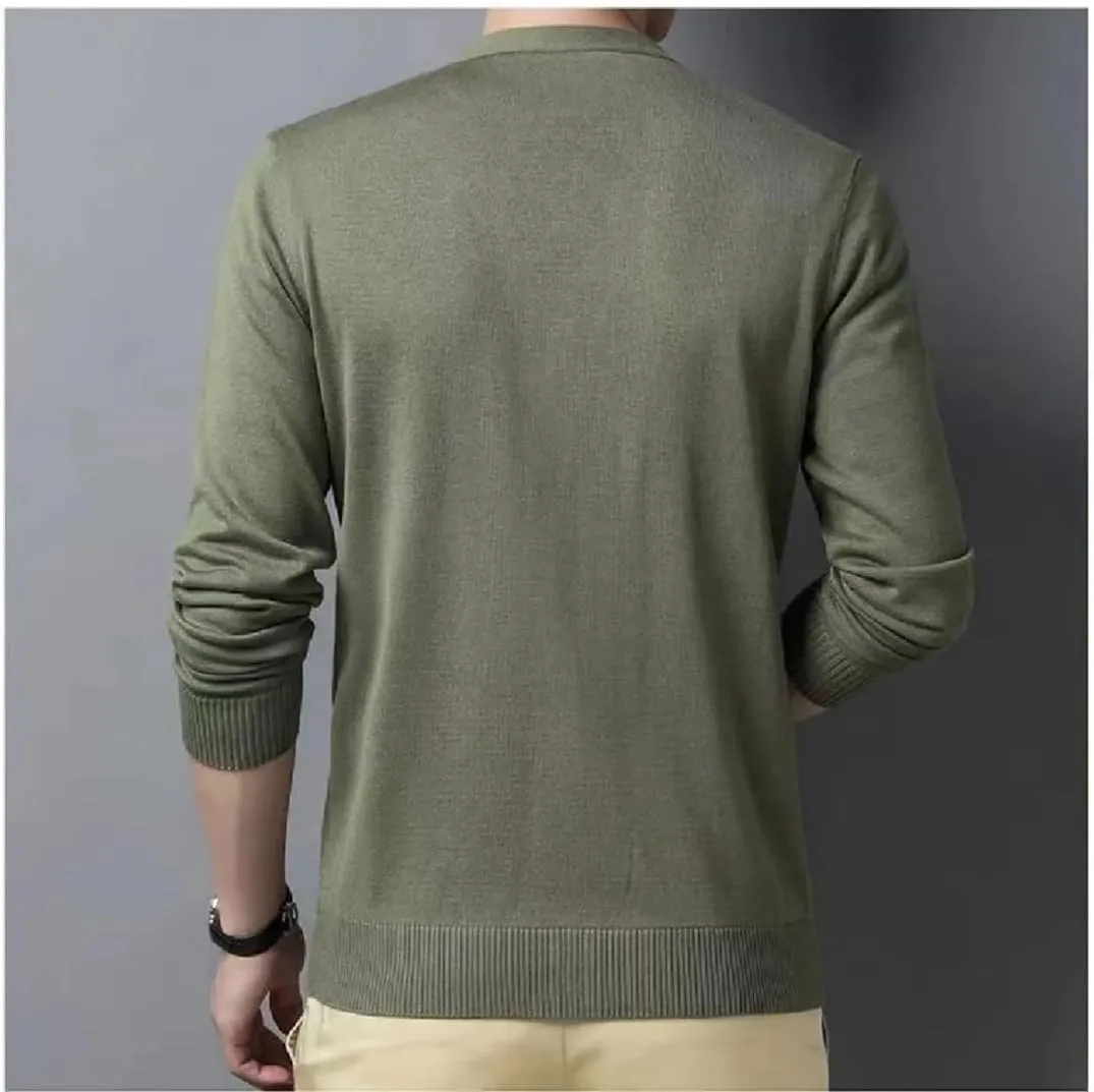Men's V-Neck Casual Button Sweater Cardigan Autumn Winter Fashion Knit Jacket Classic Solid Sweater Cardigan