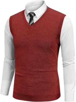 Mens Vest Relaxed Fit 2025 Lightweight Pullover Knitted V Neck Sleeveless Tops Business Work Solid Vest Sweater