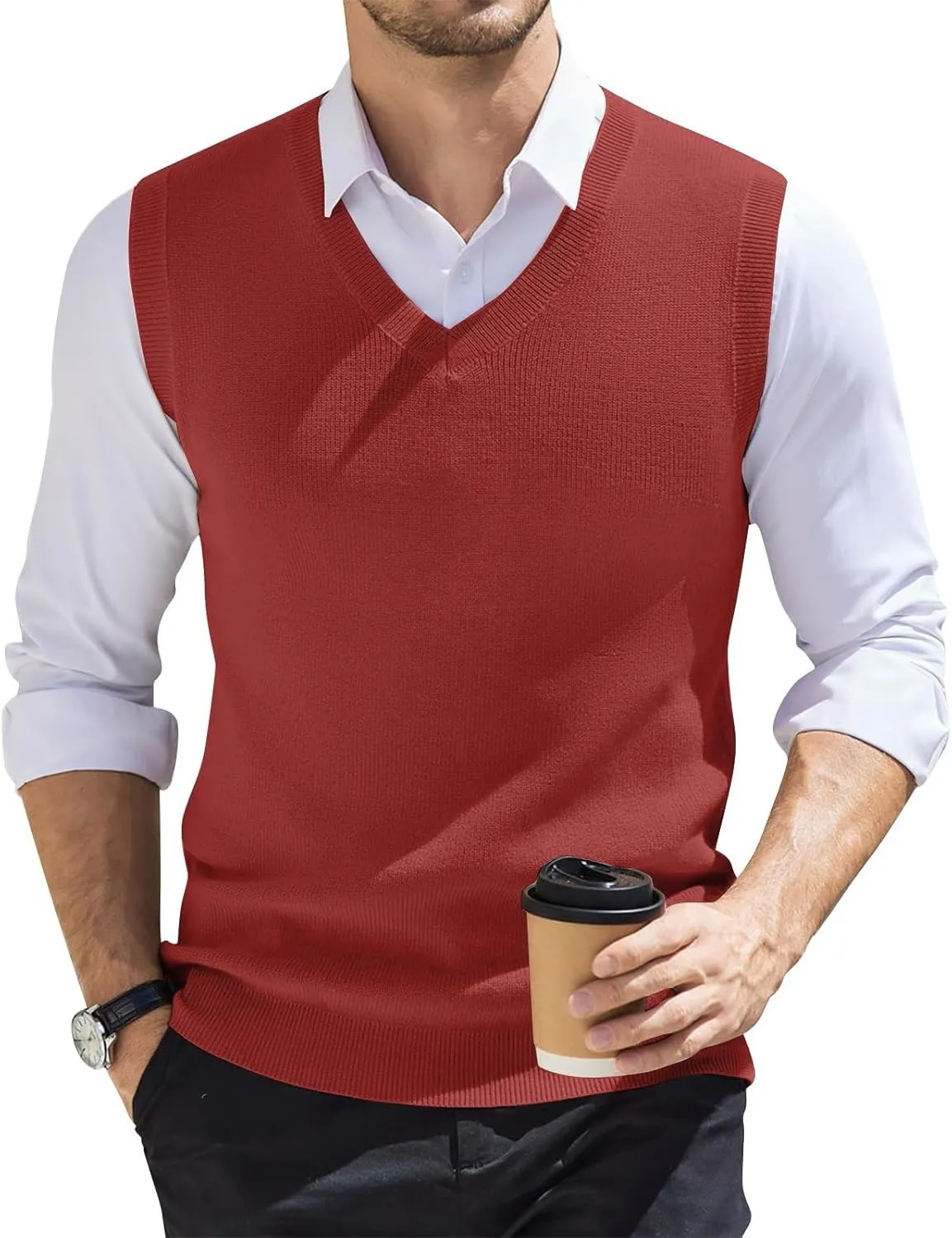 Mens Vest Relaxed Fit 2025 Lightweight Pullover Knitted V Neck Sleeveless Tops Business Work Solid Vest Sweater