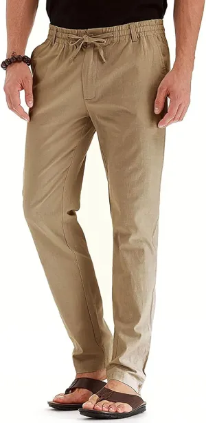 Mens Wild Cotton Pants, Classic Regular Fit Business Casual Work Pants, Elastic Drawstring Waist Twill Pants for Men