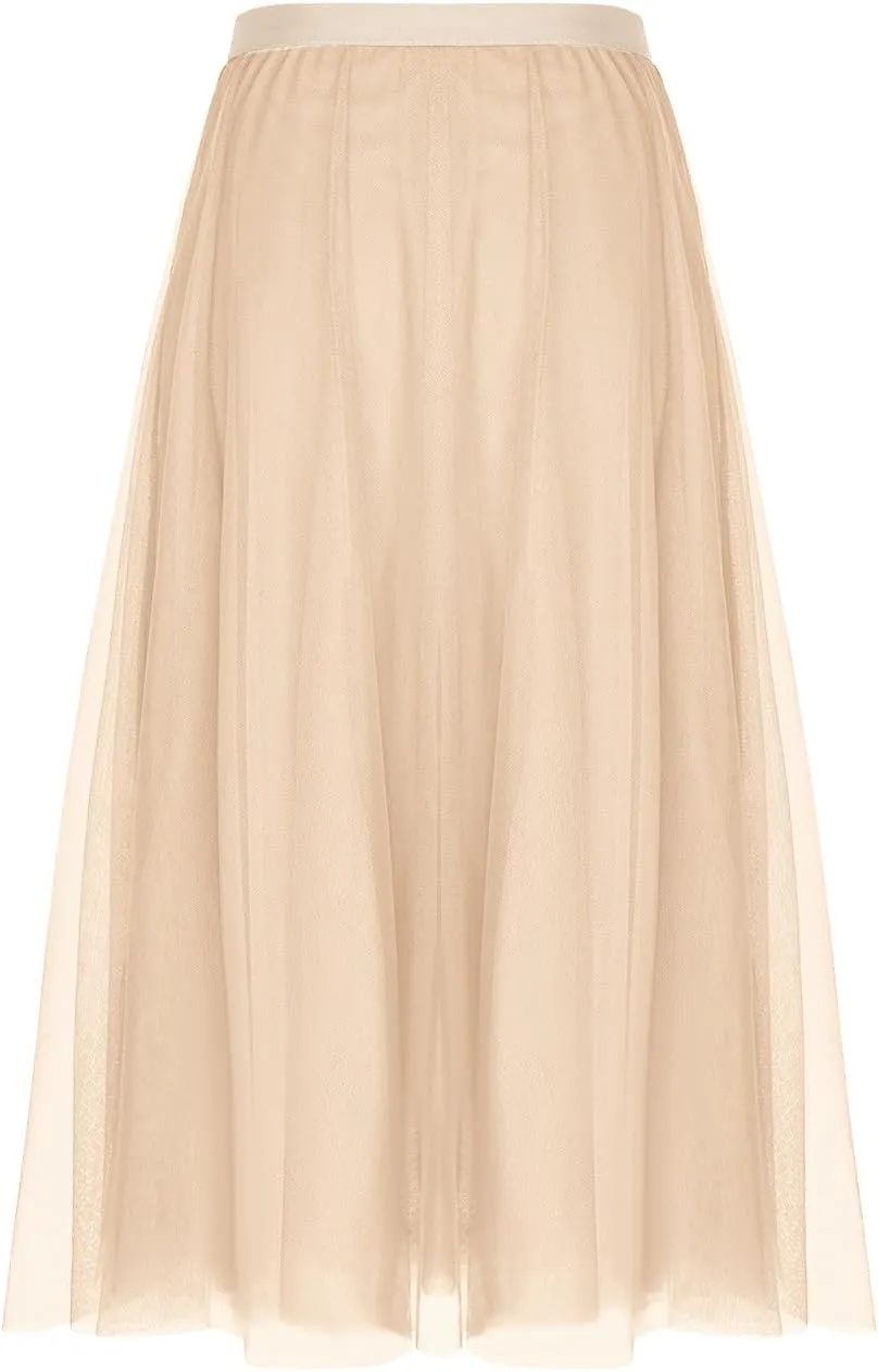 Mesh Skirts for Women Summer Fashion Elastic Waist Pleated Retro Cocktail Skorts Elegant Flowy Party Cocktail Skirt
