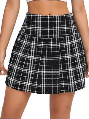 Milumia Women Plaid Print High Waist Pleated Skirt Trendy Short Skirts