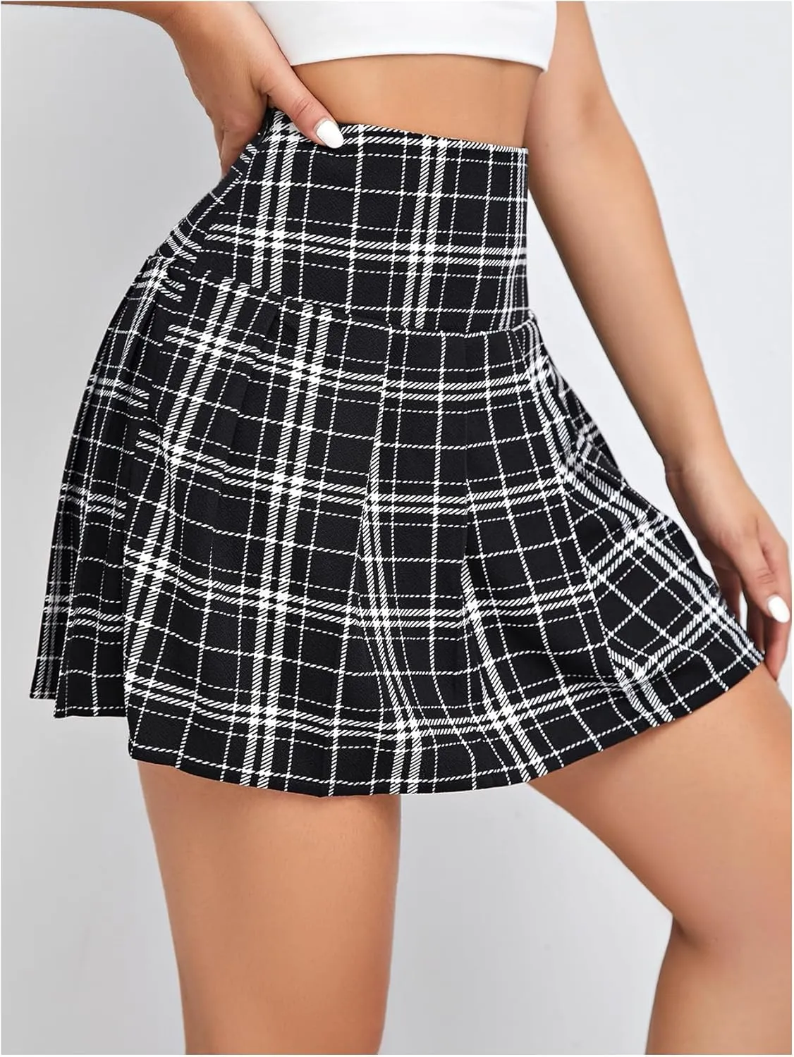 Milumia Women Plaid Print High Waist Pleated Skirt Trendy Short Skirts