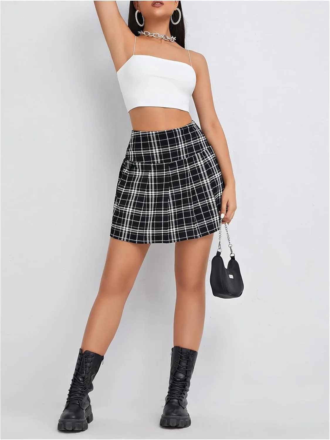 Milumia Women Plaid Print High Waist Pleated Skirt Trendy Short Skirts