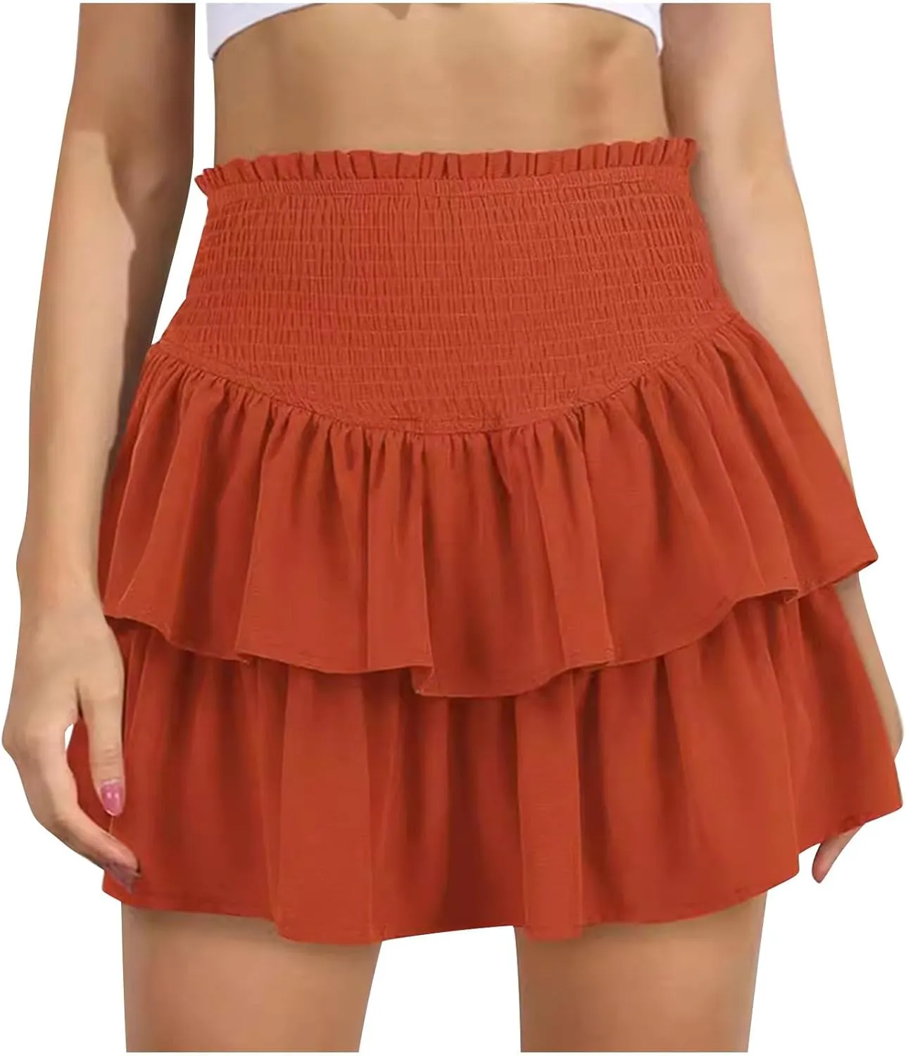 Mini Skirts for Women Dressy Casual Ruffle Layer Boho Dress Flowy Skort Summer High Waisted Ballet Skirt Cute Clothes