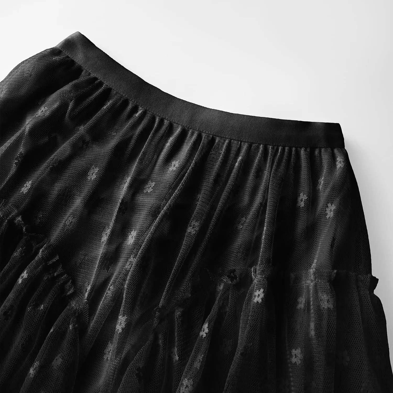 Mxiqqpltky Maxi Tulle Skirts for Women Casual High Waisted Tiered Ruffle Mesh Lace Skirt Fairy Puffy Flowy Long A-line Skirt