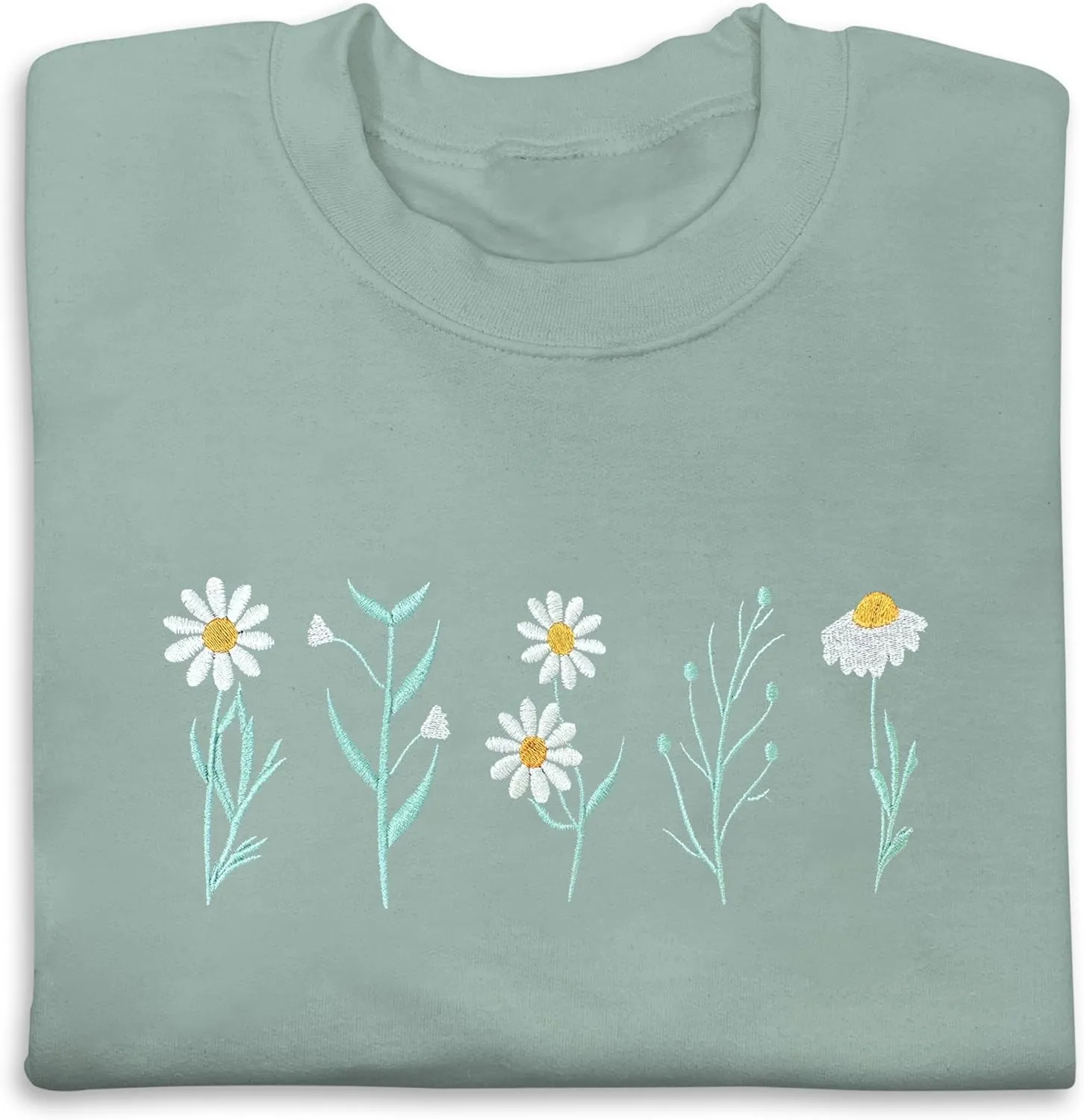 NACRE APPAREL Daisy Lover Embroidered Sweatshirt Wildflowers Crewneck Flower Embroidery Botanical Plant