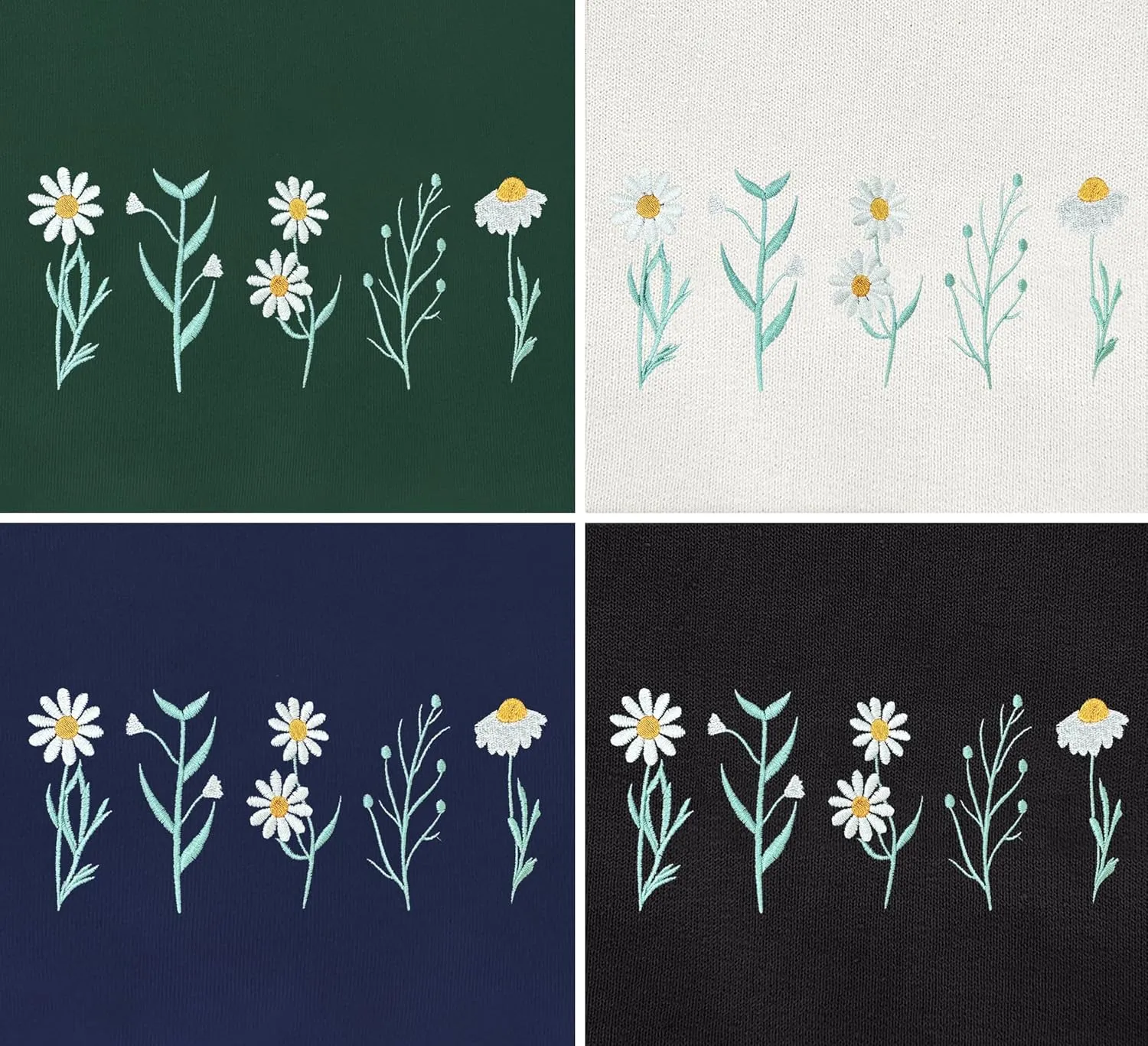 NACRE APPAREL Daisy Lover Embroidered Sweatshirt Wildflowers Crewneck Flower Embroidery Botanical Plant
