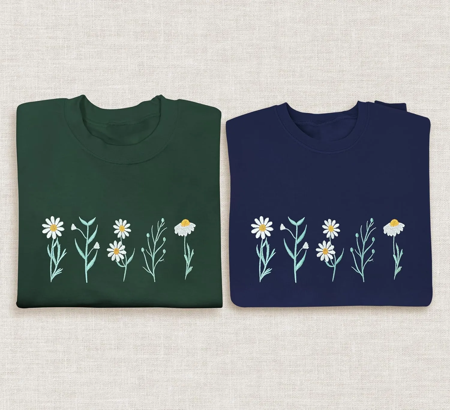 NACRE APPAREL Daisy Lover Embroidered Sweatshirt Wildflowers Crewneck Flower Embroidery Botanical Plant