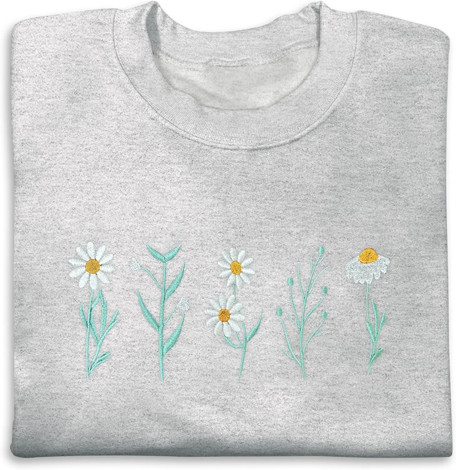 NACRE APPAREL Daisy Lover Embroidered Sweatshirt Wildflowers Crewneck Flower Embroidery Botanical Plant