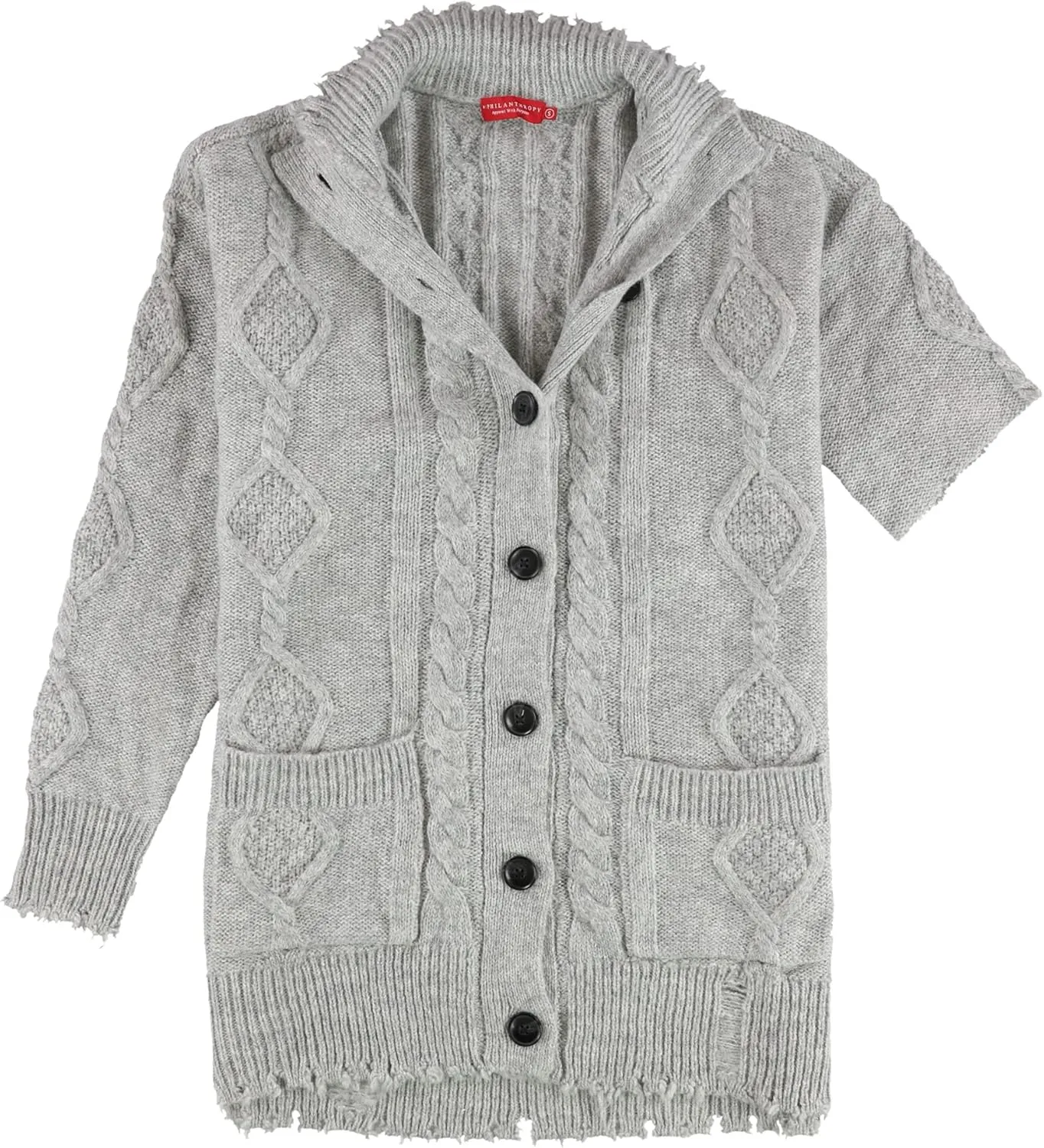 n:PHILANTHROPY Womens Cable Knit Cardigan Sweater, Grey, Small