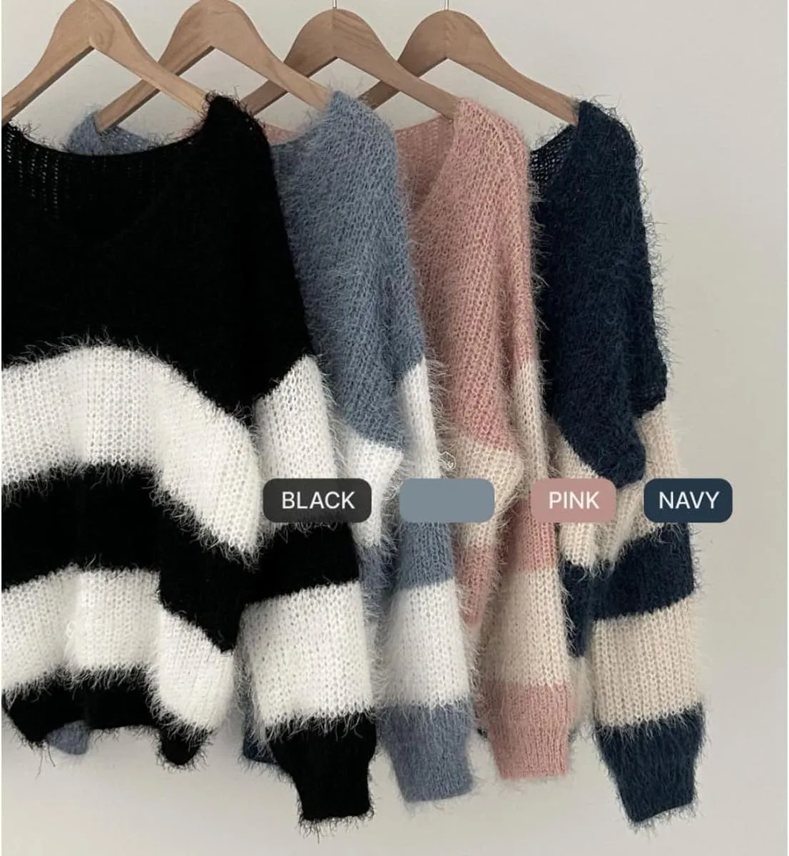 Off Shoulder Sweater Y2k Striped Oversized Mohair Sweater Women 2024 Fall Fuzzy Chunky Cute Sweater Trendy