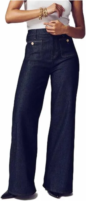 Oprah's Favorite Tummy Control Sailor Wide Leg Trouser Chiccurva Jeans Wide Leg Cropped Denim Pants Without Belt