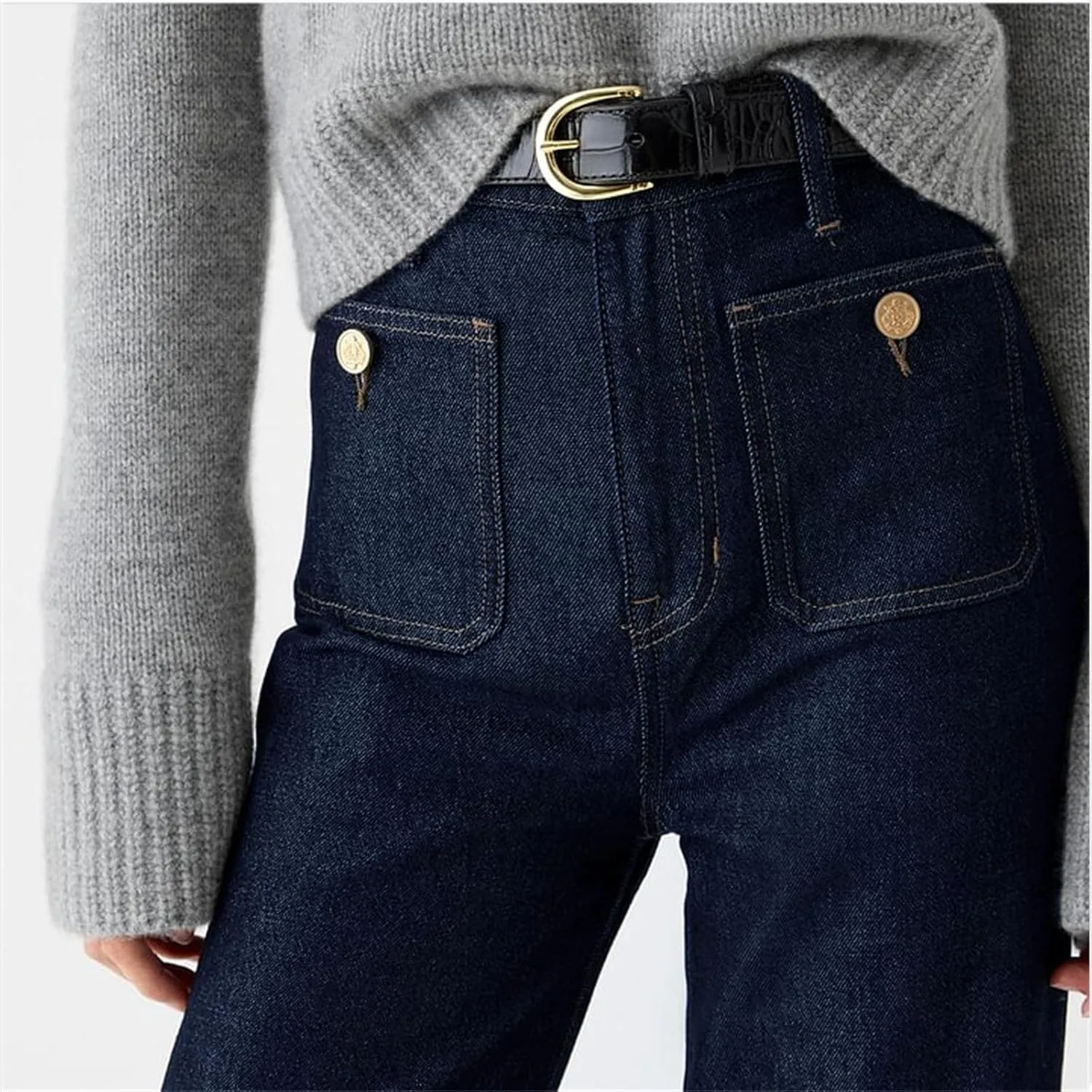Oprah's Favorite Tummy Control Sailor Wide Leg Trouser Chiccurva Jeans Wide Leg Cropped Denim Pants Without Belt
