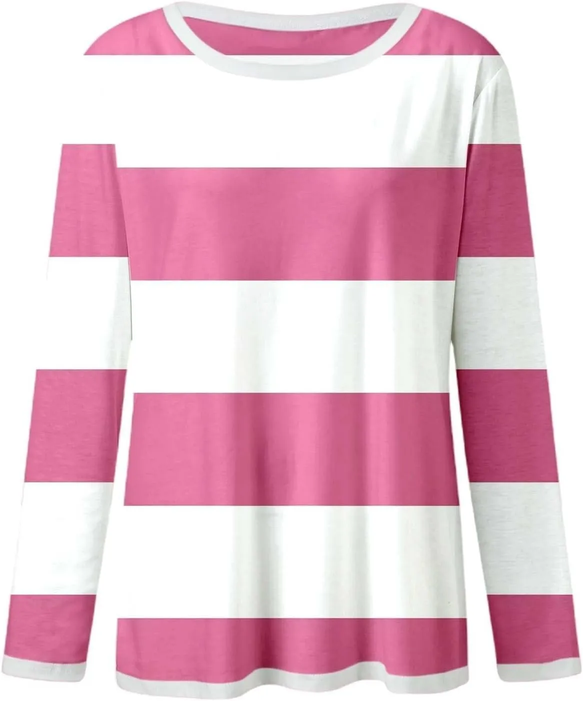 Orange Striped Long Sleeve Shirt Women 2024 Fall Crew Neck Striped T Shirts Color Block Comfy Loose Oversized Tops