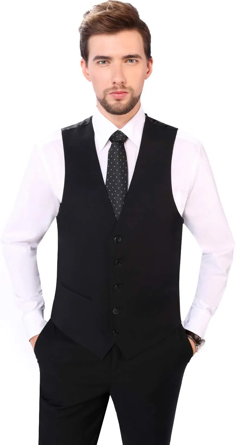 P&L Men's Suit 3 Piece Classic Fit Suit Jacket & Expandable Waist Dress Pants & Vest Set