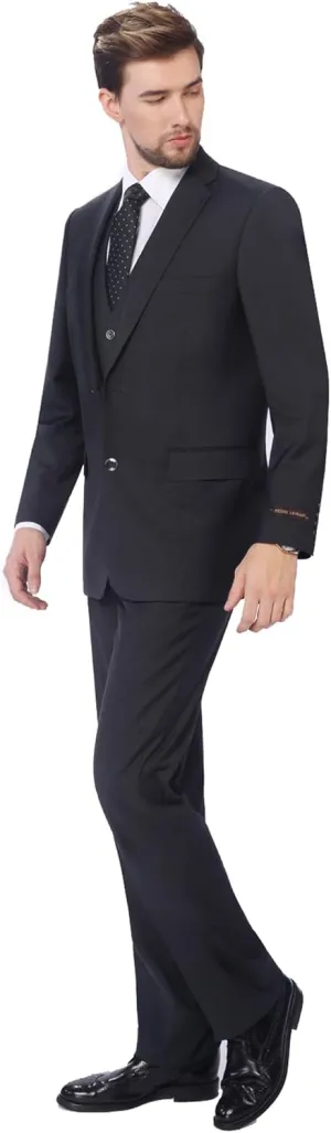 P&L Men's Suit 3 Piece Classic Fit Suit Jacket & Expandable Waist Dress Pants & Vest Set