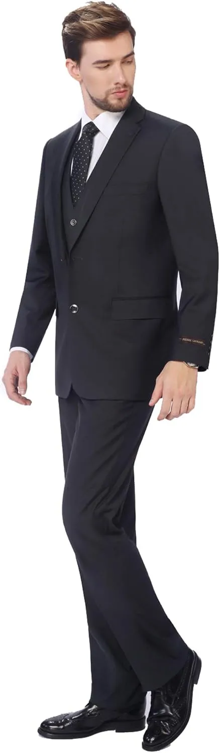 P&L Men's Suit 3 Piece Classic Fit Suit Jacket & Expandable Waist Dress Pants & Vest Set
