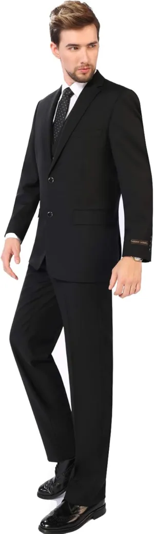 P&L Men's Suit 3 Piece Classic Fit Suit Jacket & Expandable Waist Dress Pants & Vest Set