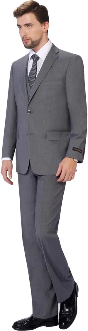 P&L Men's Suit 3 Piece Classic Fit Suit Jacket & Expandable Waist Dress Pants & Vest Set