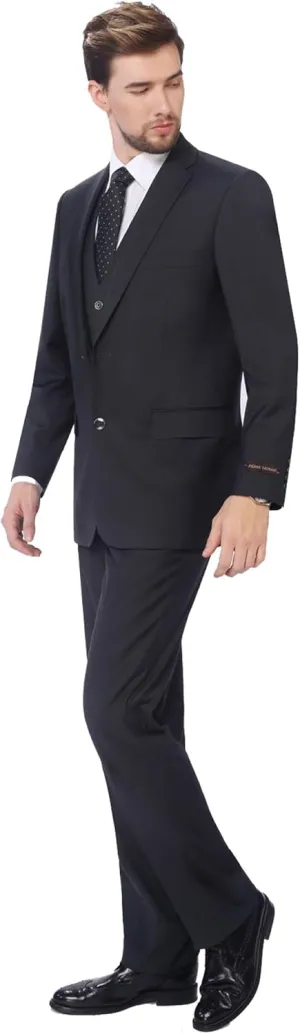 P&L Men's Suit 3 Piece Classic Fit Suit Jacket & Expandable Waist Dress Pants & Vest Set