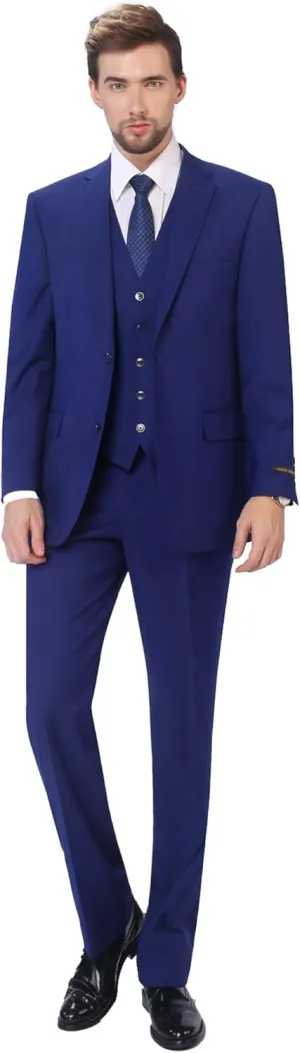P&L Men's Suit 3 Piece Classic Fit Suit Jacket & Expandable Waist Dress Pants & Vest Set