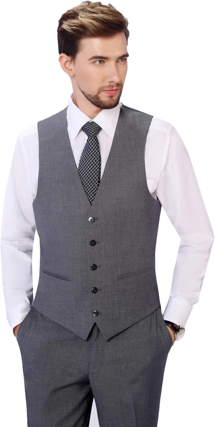 P&L Men's Suit 3 Piece Classic Fit Suit Jacket & Expandable Waist Dress Pants & Vest Set