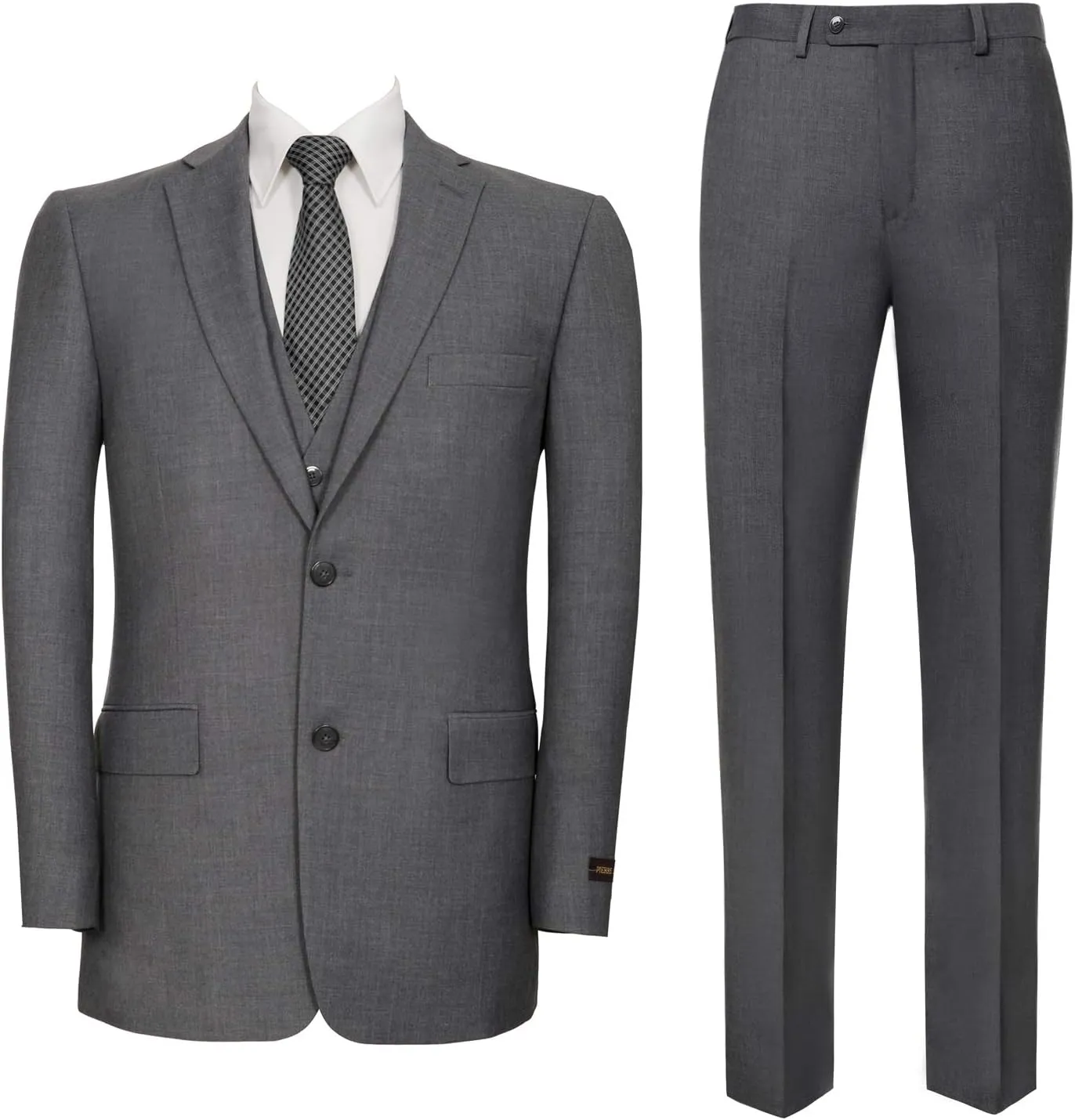 P&L Men's Suit 3 Piece Classic Fit Suit Jacket & Expandable Waist Dress Pants & Vest Set