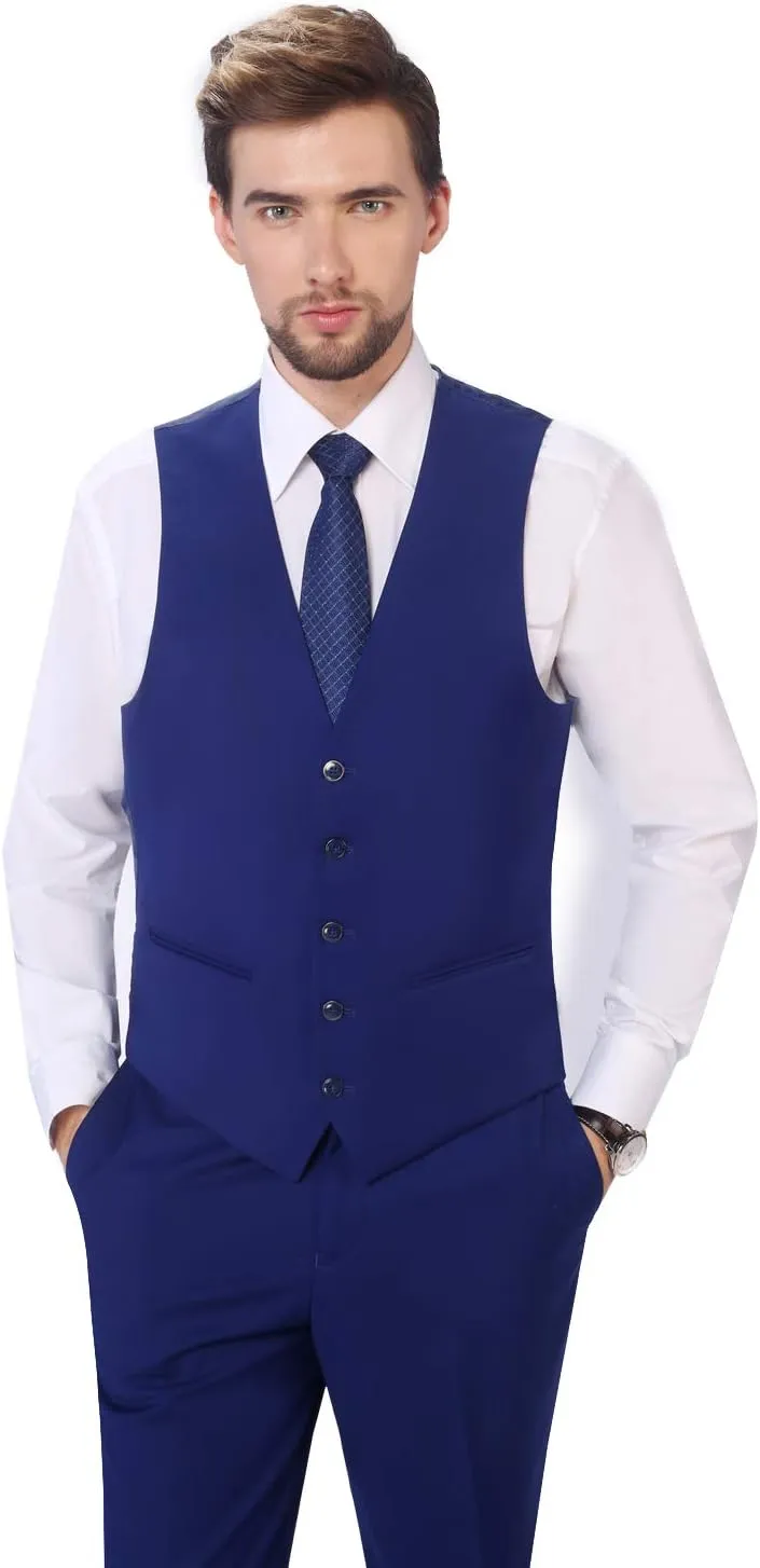 P&L Men's Suit 3 Piece Classic Fit Suit Jacket & Expandable Waist Dress Pants & Vest Set