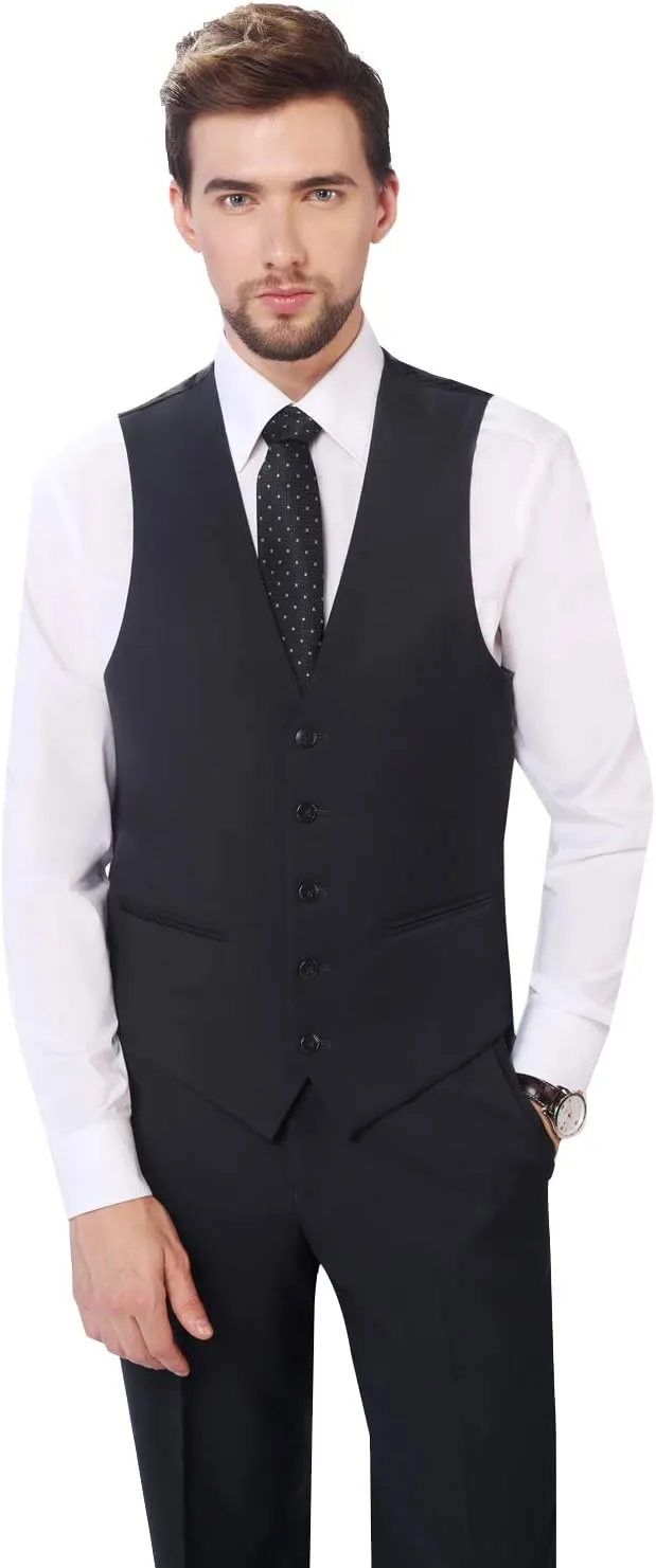 P&L Men's Suit 3 Piece Classic Fit Suit Jacket & Expandable Waist Dress Pants & Vest Set