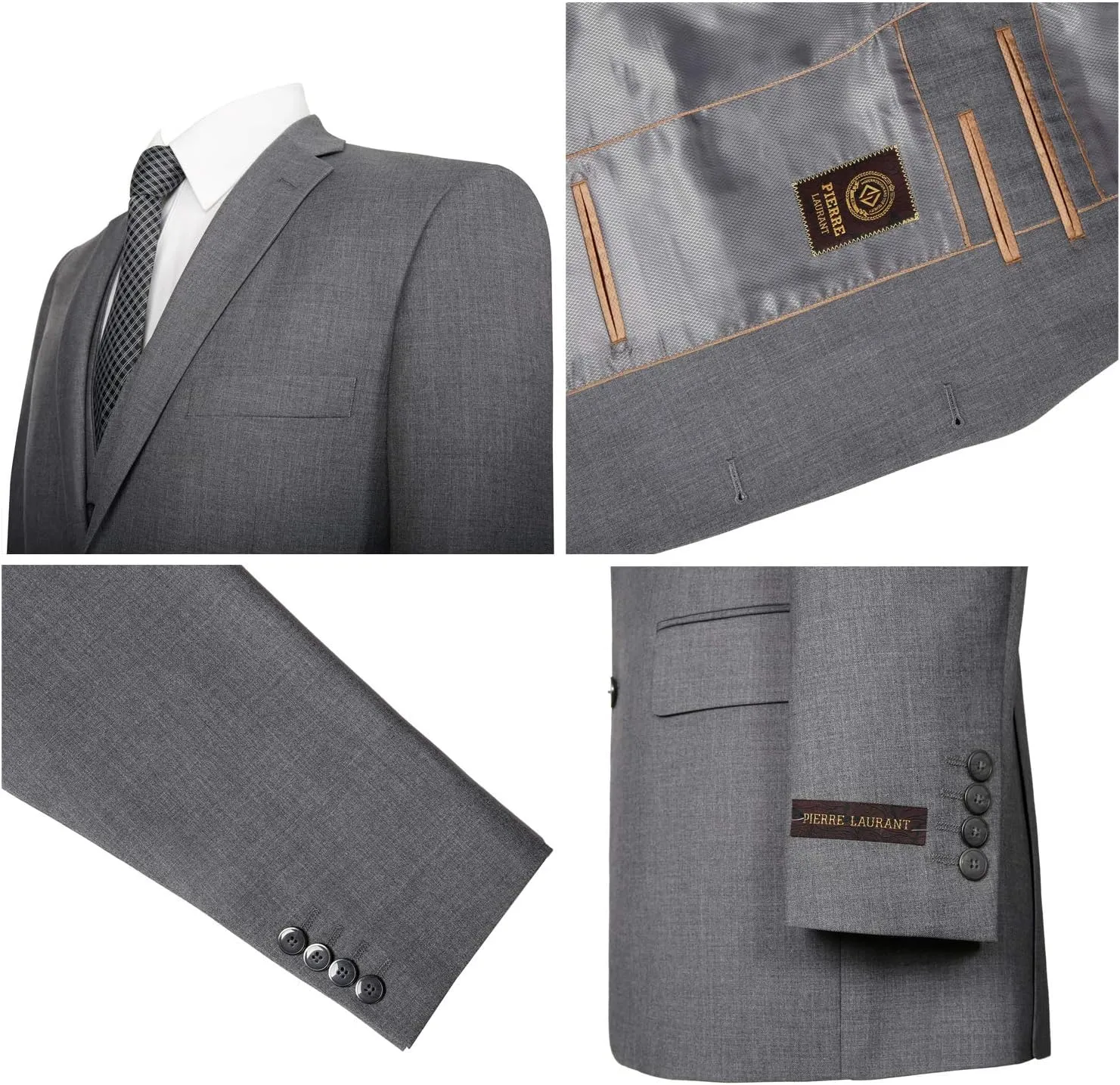 P&L Men's Suit 3 Piece Classic Fit Suit Jacket & Expandable Waist Dress Pants & Vest Set