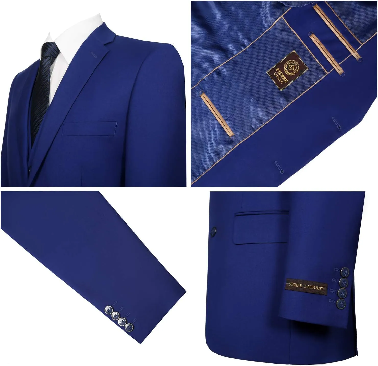 P&L Men's Suit 3 Piece Classic Fit Suit Jacket & Expandable Waist Dress Pants & Vest Set