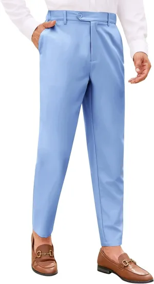 PASLTER Mens Chinos Pants Slim Fit Pleat Front Skinny Elastic Waist Dress Work Suit Pants Classic Slacks