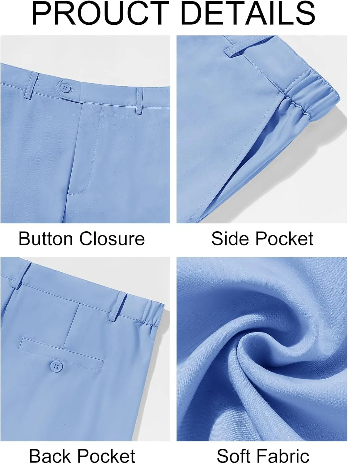 PASLTER Mens Chinos Pants Slim Fit Pleat Front Skinny Elastic Waist Dress Work Suit Pants Classic Slacks