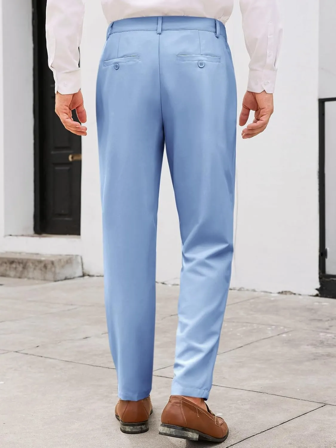 PASLTER Mens Chinos Pants Slim Fit Pleat Front Skinny Elastic Waist Dress Work Suit Pants Classic Slacks
