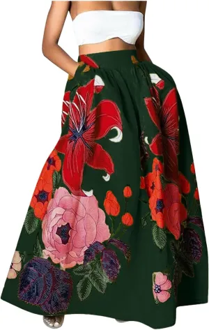 Pencil Skirt for Women Tummy Control High Waist Maxi Skirt Casual Loose Flowy Boho Party Long Women's Skirts with Pocket