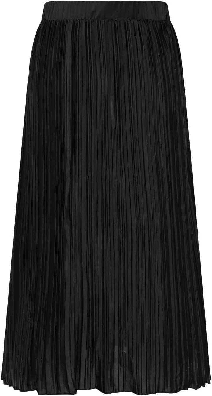Pleated Midi Skirt for Women Elastic High Waisted Side Slit Thigh Skirts Casual Summer Solid Fashion A line Skirt