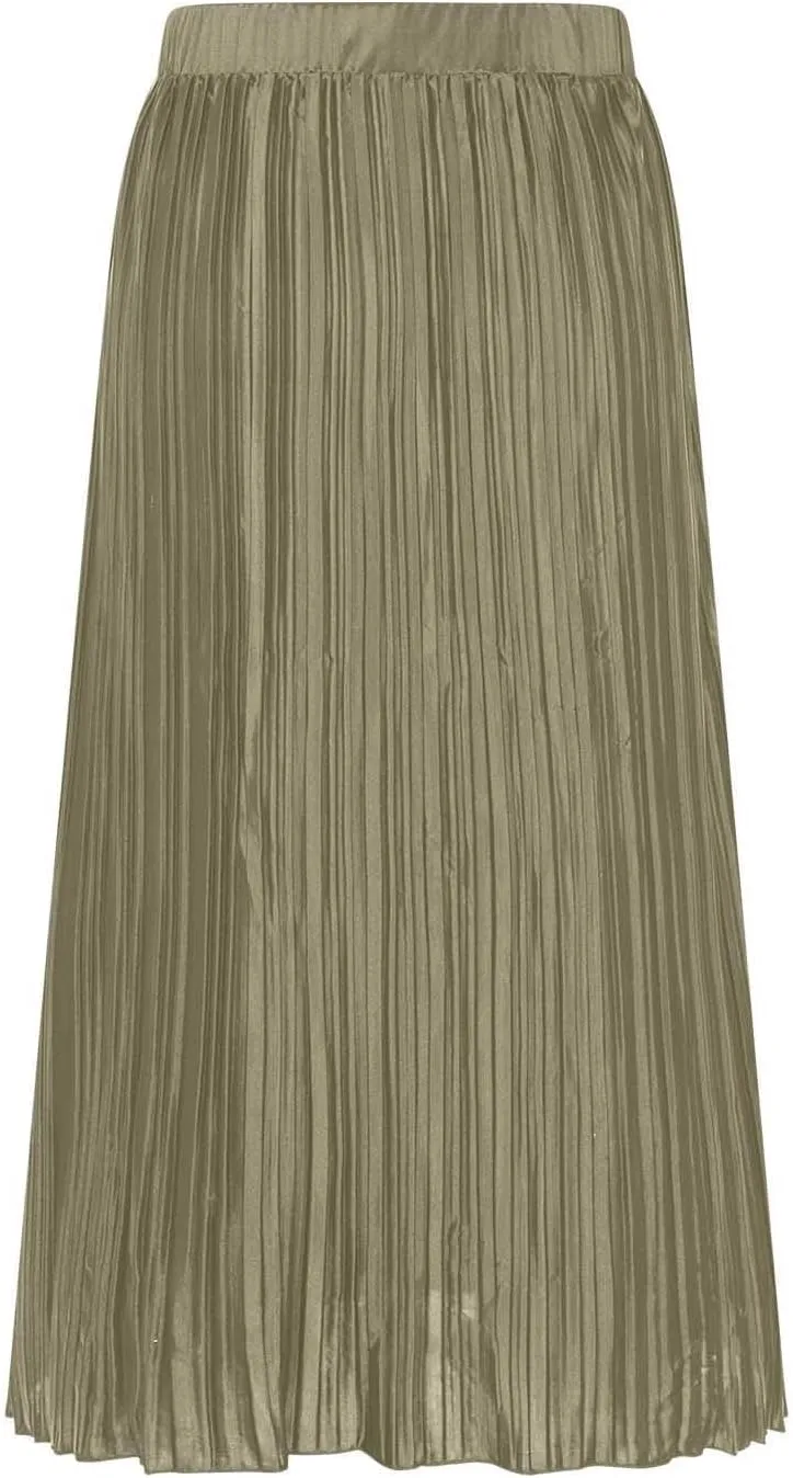 Pleated Midi Skirt for Women Elastic High Waisted Side Slit Thigh Skirts Casual Summer Solid Fashion A line Skirt
