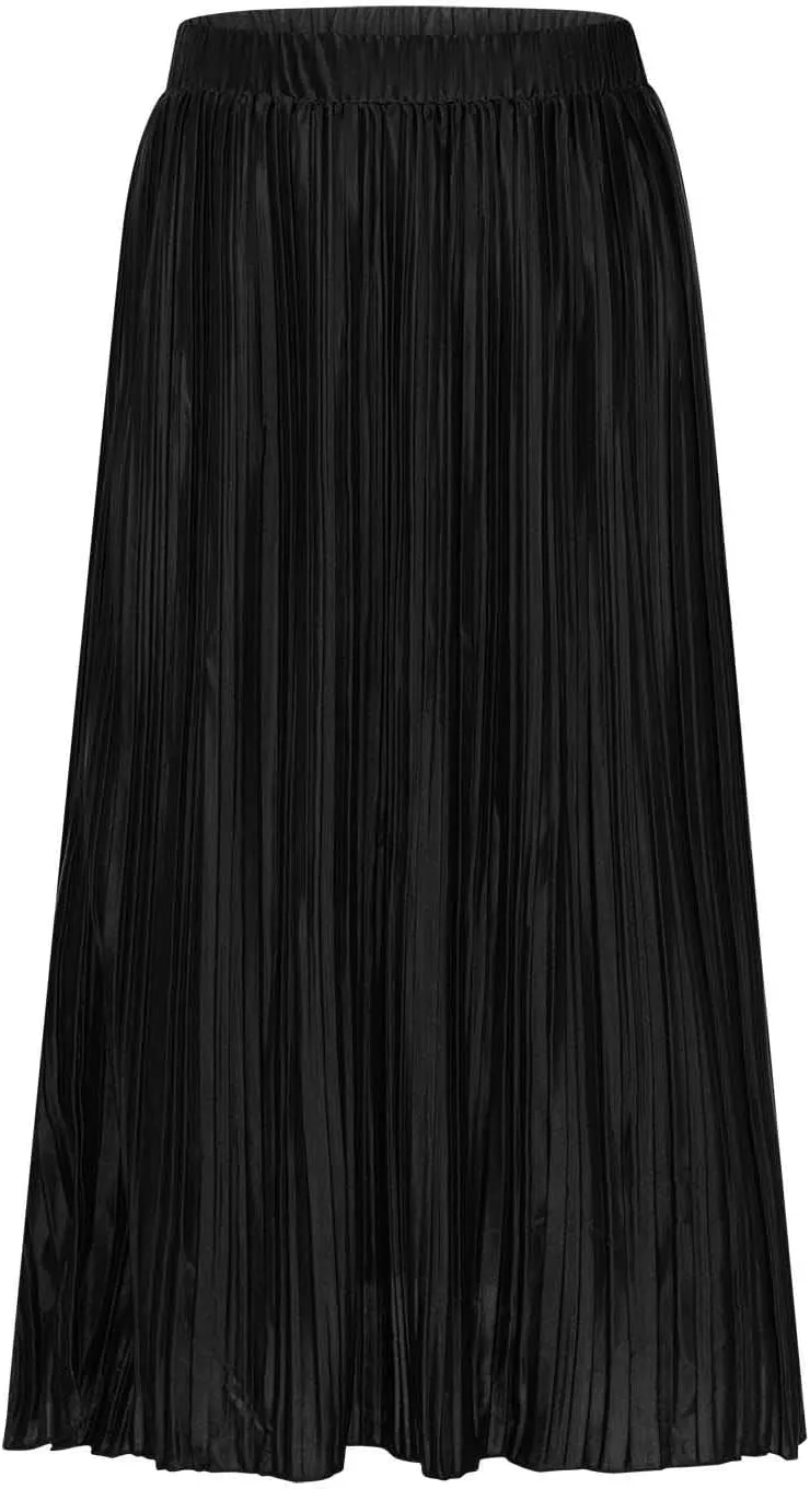 Pleated Midi Skirt for Women Elastic High Waisted Side Slit Thigh Skirts Casual Summer Solid Fashion A line Skirt