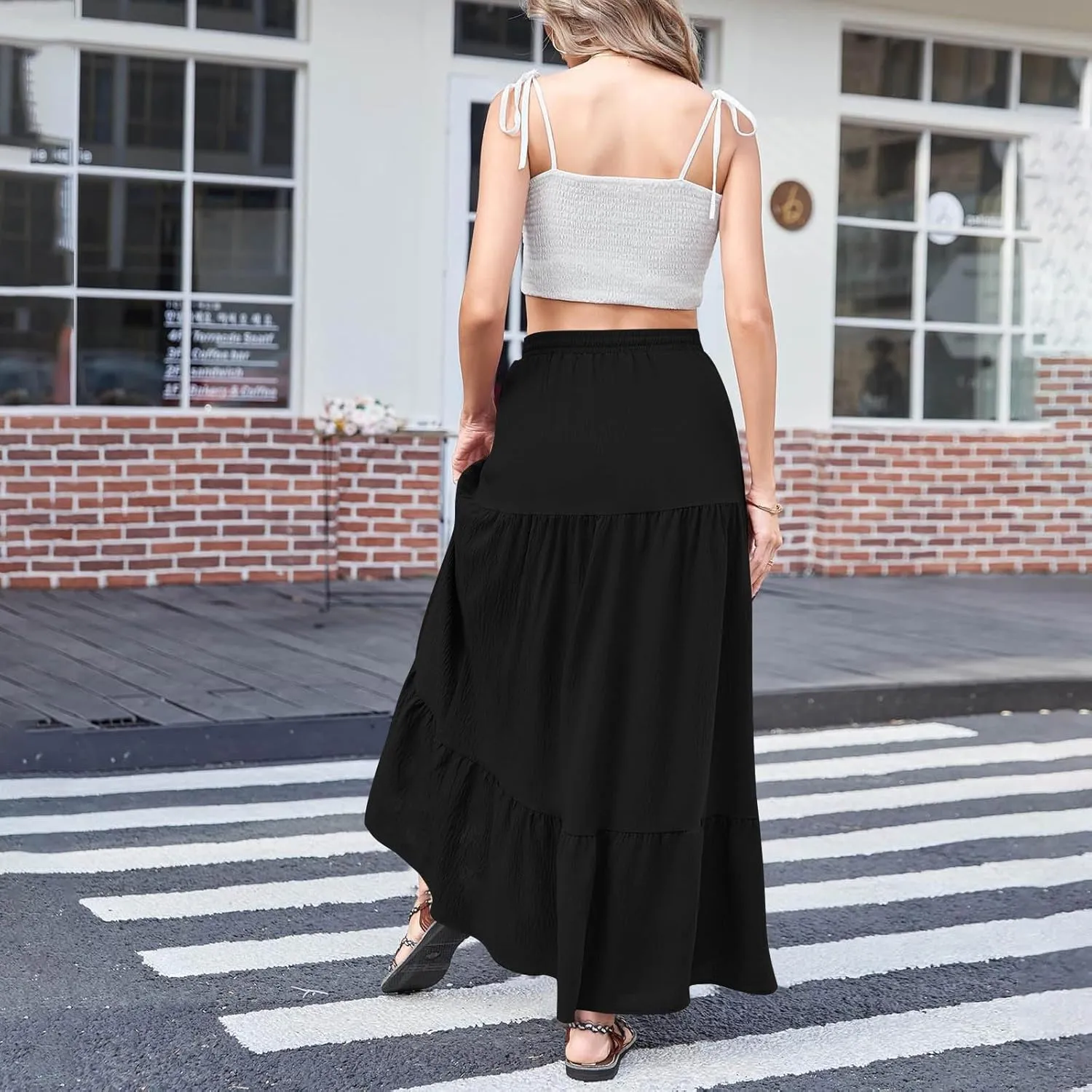 Plus Size Maxi Skirts for Women Summer Boho Flowy Tiered A-Line Skirt Casual Fashion Elastic Waist Pleated Dress