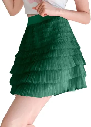 Plus Size Mini Skirt for Women Summer Lightweight Solid Mesh Ruffles A-Line Beach Mini Skirts for Vacation Streetwear
