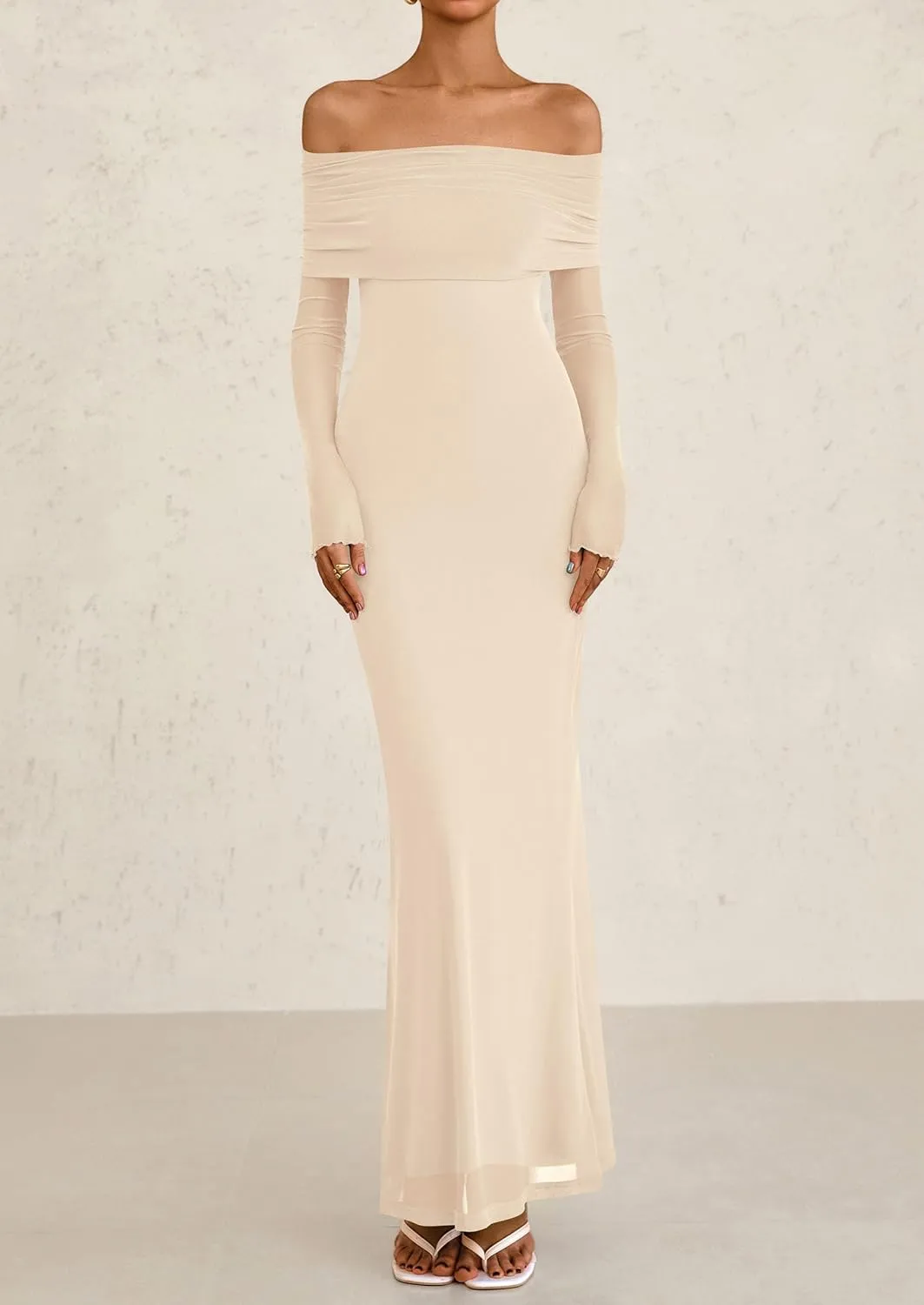 PRETTYGARDEN Long Sleeve Formal Dress for Women Summer 2025 Off The Shoulder Mesh Baby Shower Wedding Guest Dresses