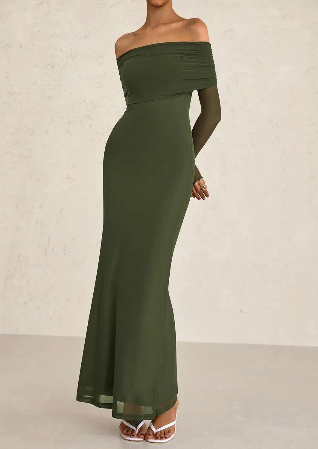 PRETTYGARDEN Long Sleeve Formal Dress for Women Summer 2025 Off The Shoulder Mesh Baby Shower Wedding Guest Dresses