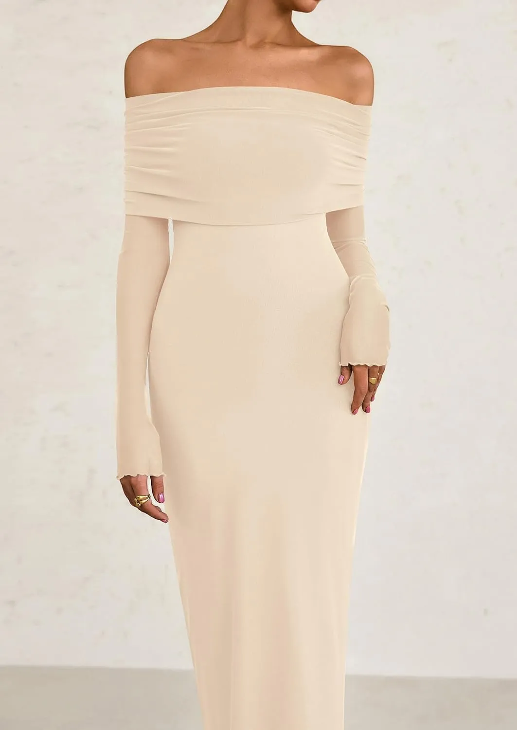 PRETTYGARDEN Long Sleeve Formal Dress for Women Summer 2025 Off The Shoulder Mesh Baby Shower Wedding Guest Dresses