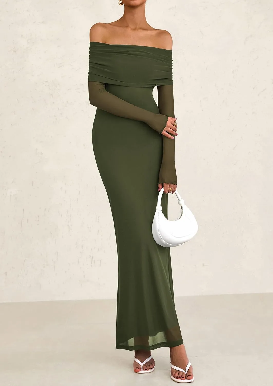 PRETTYGARDEN Long Sleeve Formal Dress for Women Summer 2025 Off The Shoulder Mesh Baby Shower Wedding Guest Dresses