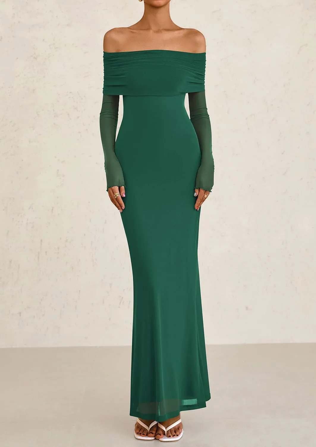 PRETTYGARDEN Long Sleeve Formal Dress for Women Summer 2025 Off The Shoulder Mesh Baby Shower Wedding Guest Dresses
