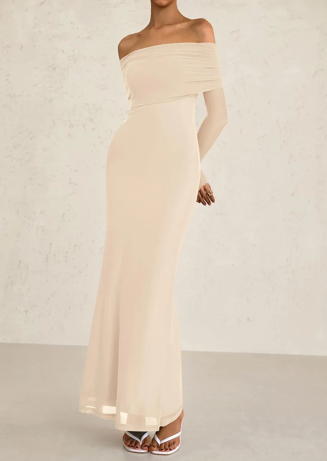 PRETTYGARDEN Long Sleeve Formal Dress for Women Summer 2025 Off The Shoulder Mesh Baby Shower Wedding Guest Dresses
