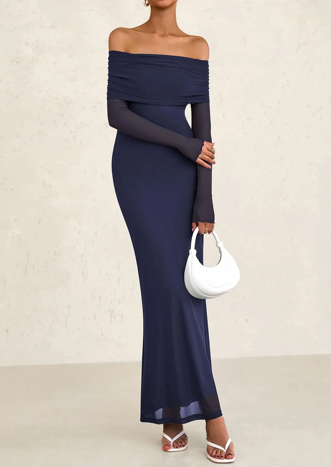 PRETTYGARDEN Long Sleeve Formal Dress for Women Summer 2025 Off The Shoulder Mesh Baby Shower Wedding Guest Dresses