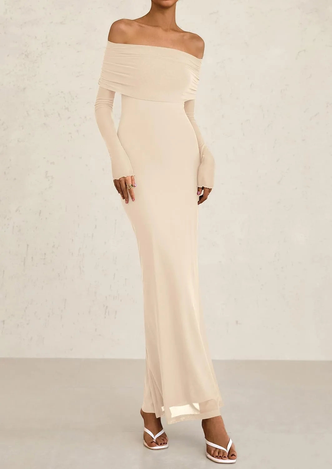 PRETTYGARDEN Long Sleeve Formal Dress for Women Summer 2025 Off The Shoulder Mesh Baby Shower Wedding Guest Dresses