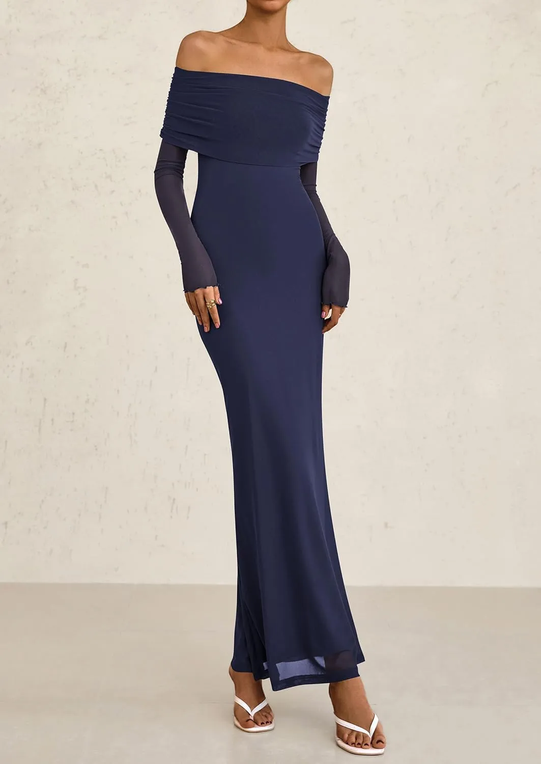 PRETTYGARDEN Long Sleeve Formal Dress for Women Summer 2025 Off The Shoulder Mesh Baby Shower Wedding Guest Dresses